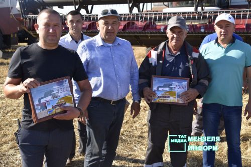 Мензелинские комбайнеры обмолачивают зерно на полях Азнакаева и Муслюмова