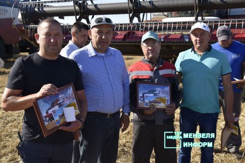 Мензелинские комбайнеры обмолачивают зерно на полях Азнакаева и Муслюмова