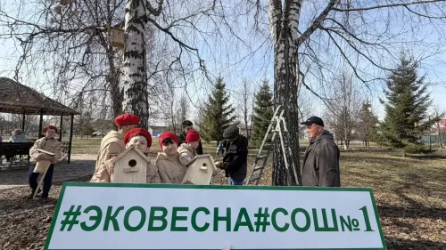 Юнармейцы первой школы подарили птицам новые домики
