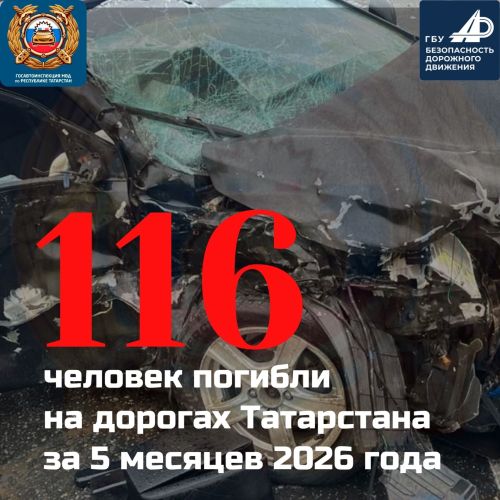 В Татарстане за 5 месяцев 2026 года произошло 1 072 ДТП, в которых погибли 116 человек