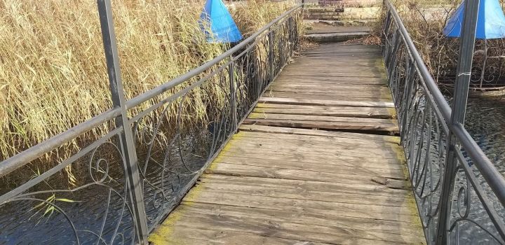 Доски мостика у Утиного озера сгнили, любой рыбак может упасть в воду