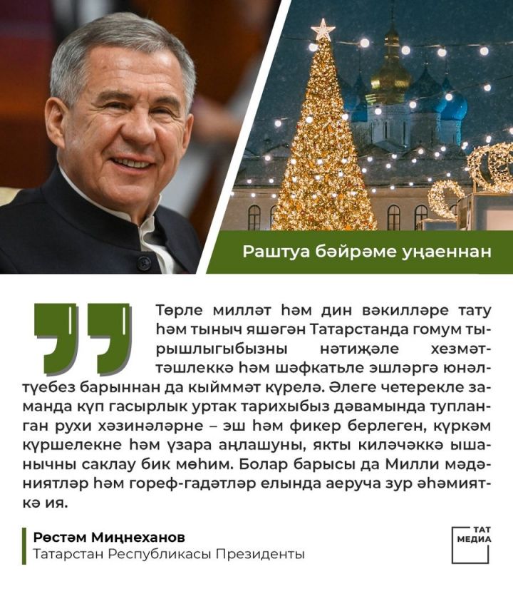 Татарстан Республикасы Президенты Р.Н. Миңнехановның Раштуа бәйрәме уңаеннан КОТЛАВЫ