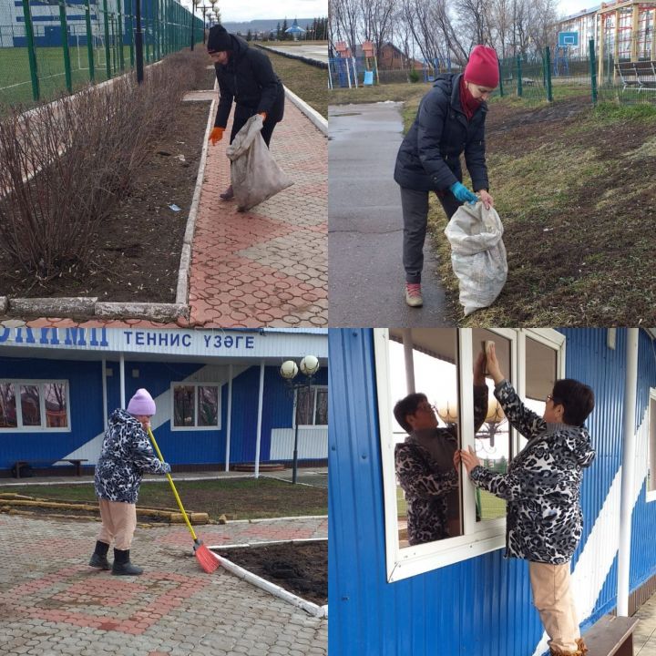 Сотрудники спортивной школы «Олимп» приступили к уборке территории