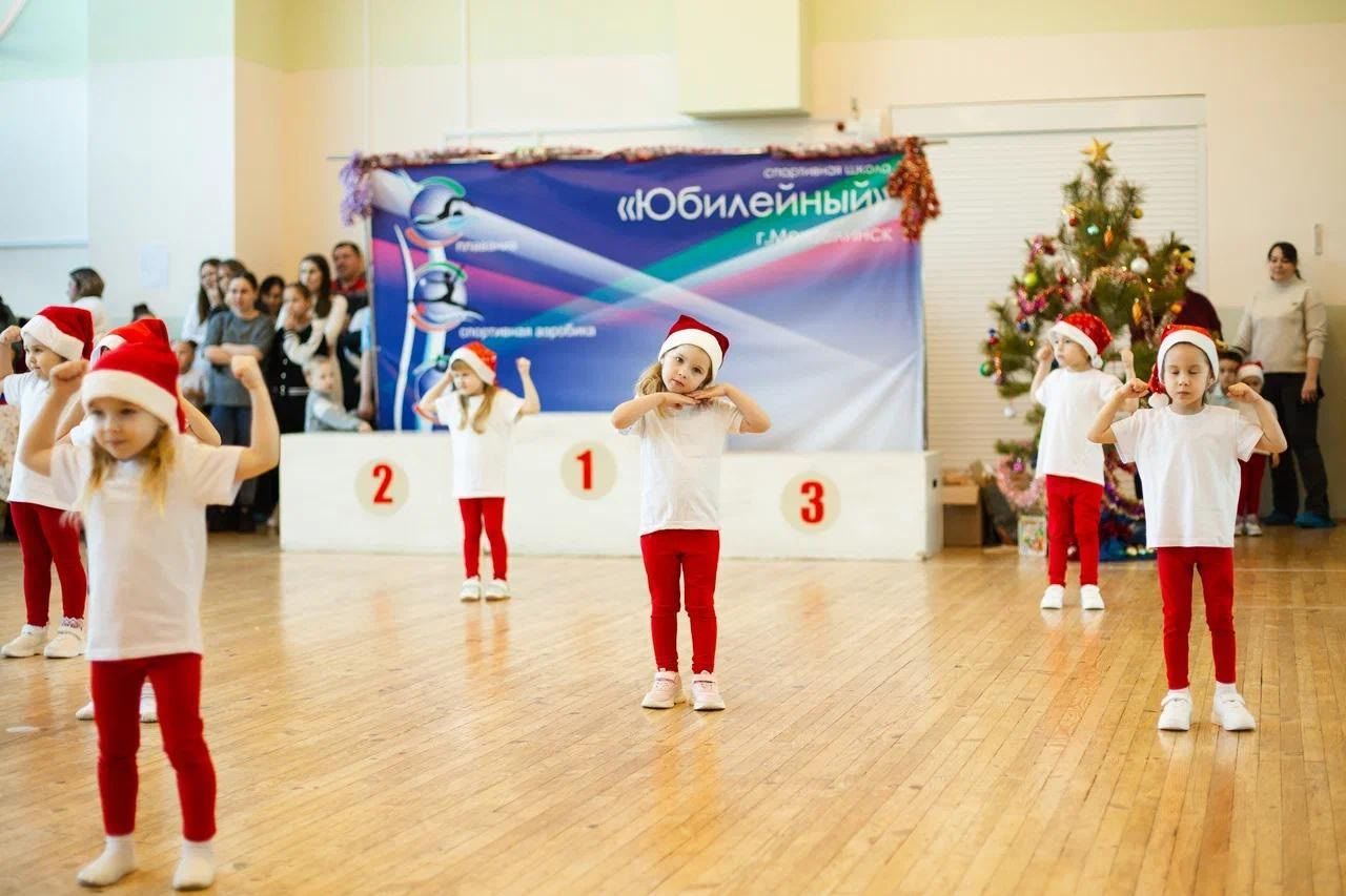 В Мензелинске воспитанников отделения спортивной аэробики поздравили Дед Мороз и Снегурочка
