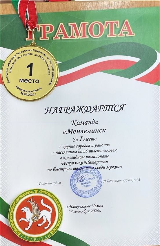 Шахматисты Мензелинского района завоевали кубок чемпионата Татарстана