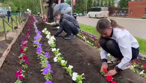 Учащиеся школ и гимназии высадили цветы по улице К.Маркса